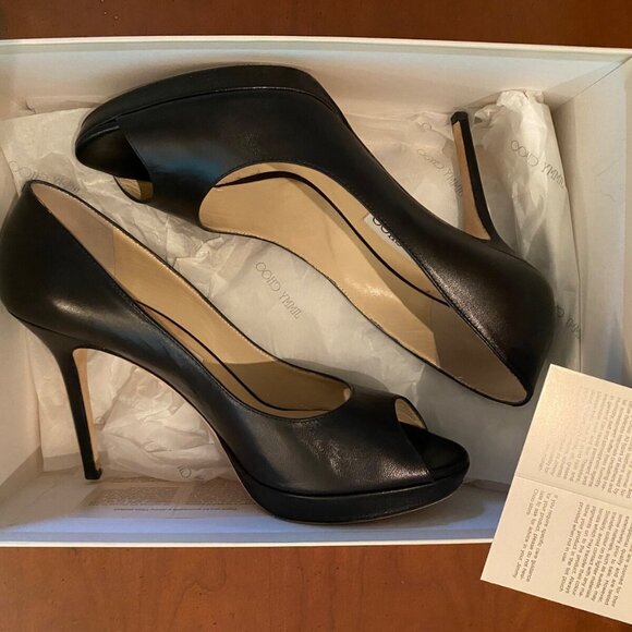 Jimmy Choo Shoes - Jimmy Choo Peep Toe Stilleto Heels Black Leather